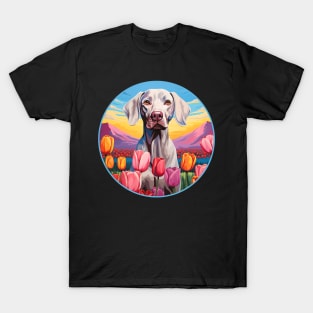 Weimaraner Mountain Flower Cute Colorful Puppy Dog T-Shirt